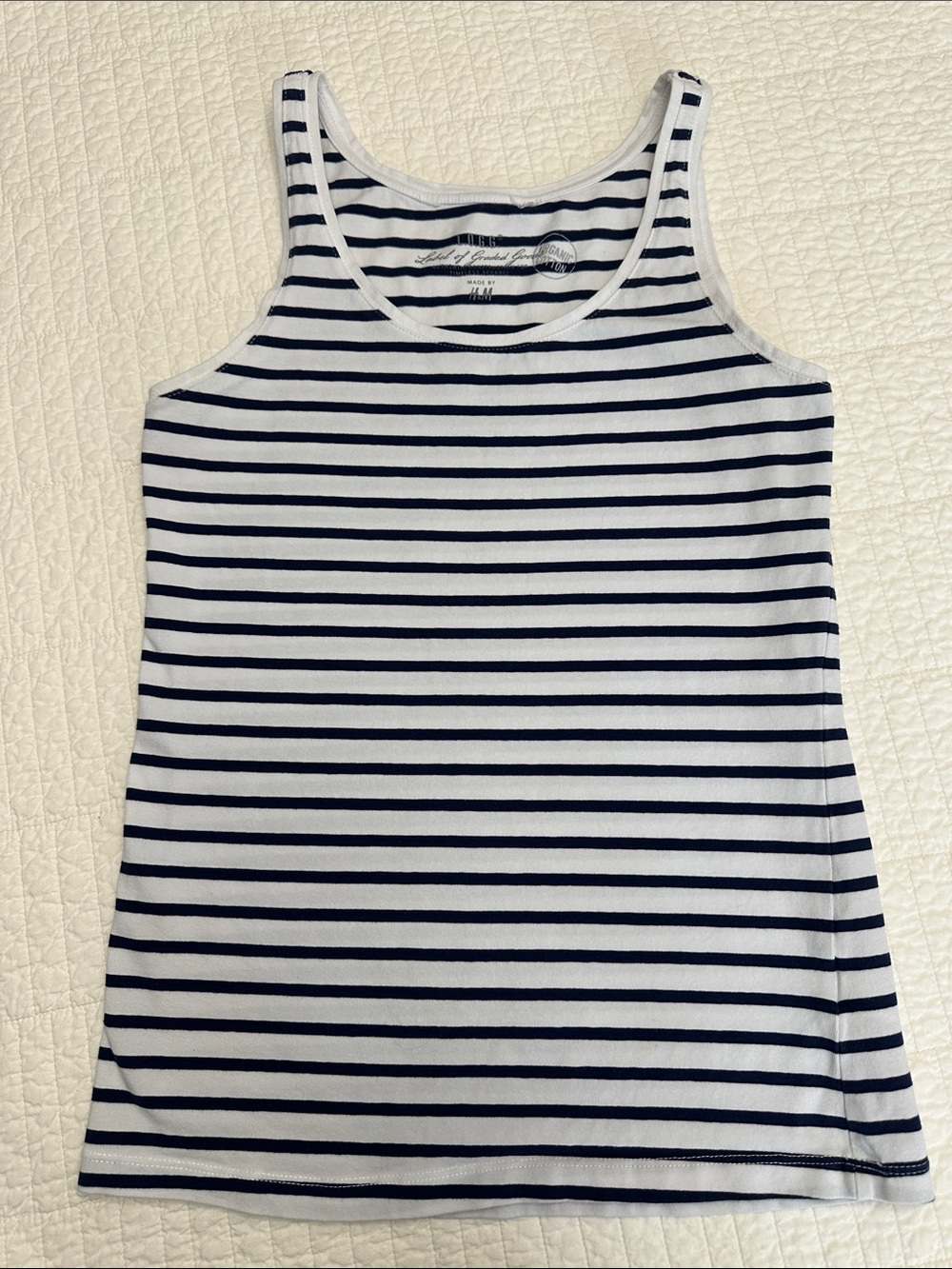 Organic Cotton Medium Striped Navy and White Tank Top Women's Casual Scoop Neck